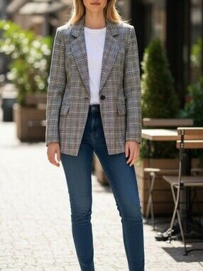 Alex Marie Grey Plaid Single-Button Blazer